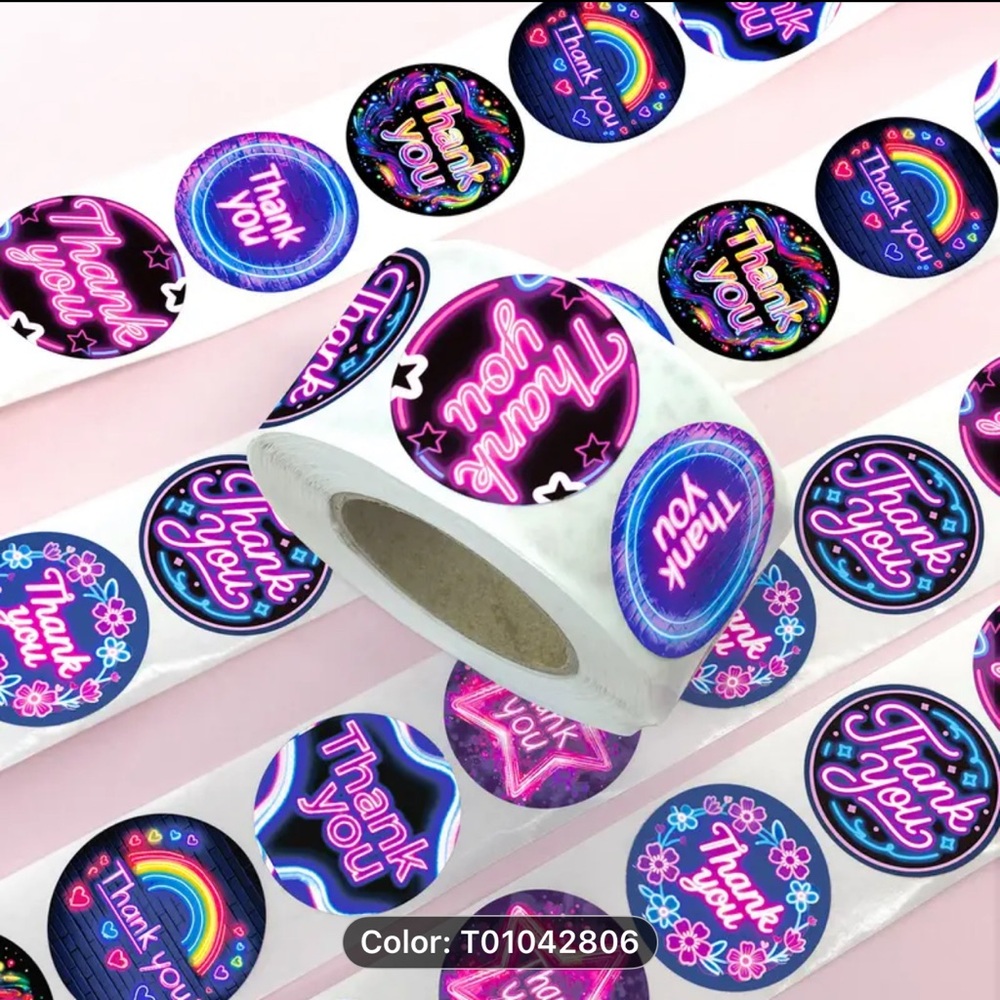 Neon Thank You Sticker Roll- 500 Stickers